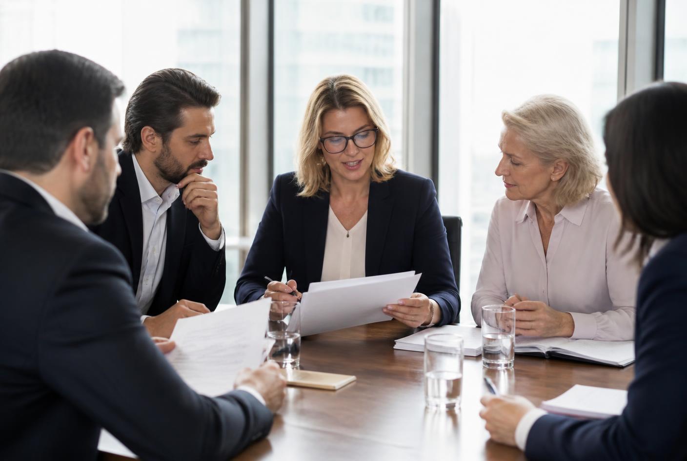 Fortwell brokers reviewing policy documents in a conference room